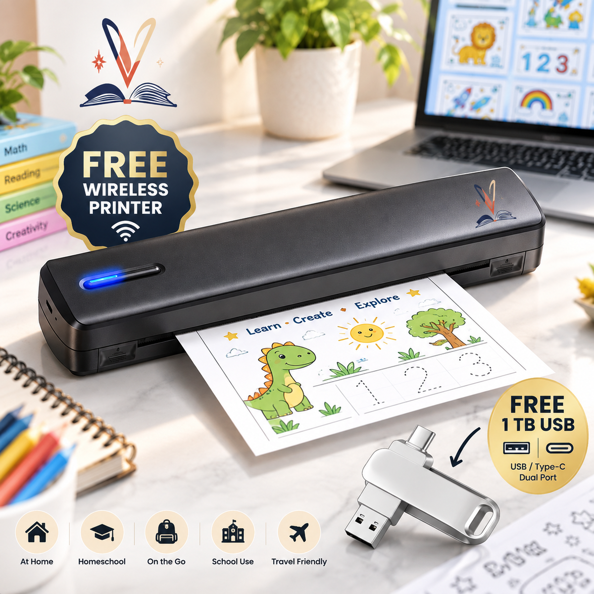 VIXABYTE Original Learning Bundle — Screen-Free Learning + Wireless Printer