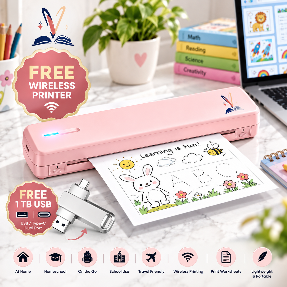 VIXABYTE Original Learning Bundle — Screen-Free Learning + Wireless Printer