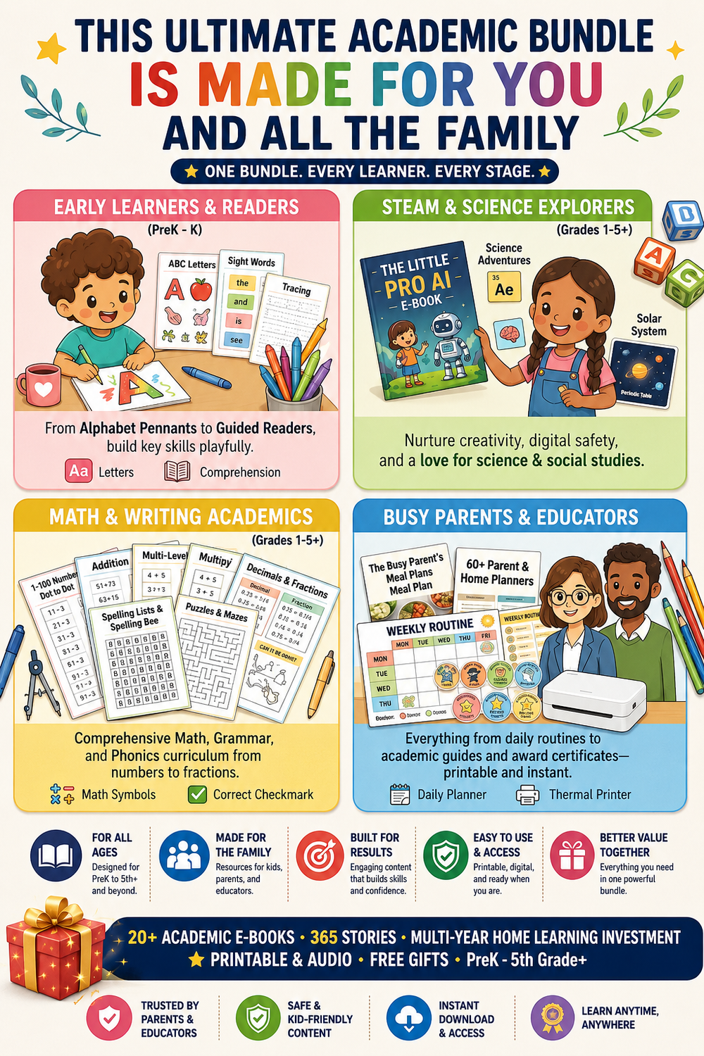 VIXABYTE Original Learning Bundle — Screen-Free Learning + Wireless Printer