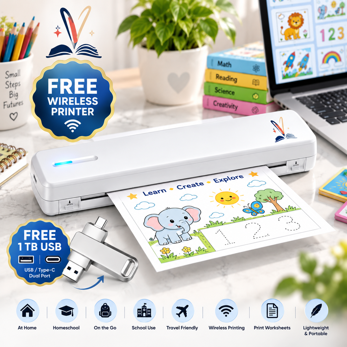 VIXABYTE Original Learning Bundle — Screen-Free Learning + Wireless Printer